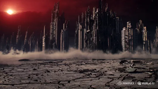 Dystopian Cityscape: A Panoramic View of Ruin and Silence – AI Generated Video | Hailuo AI
