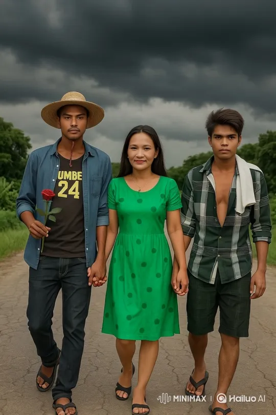Young Trio Walks Steadily in Stormy Weather – AI Generated Video | Hailuo AI