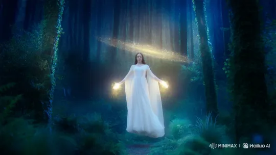 White Witch Conjures Celestial Portal in Enchanted Forest – AI Generated Video | Hailuo AI