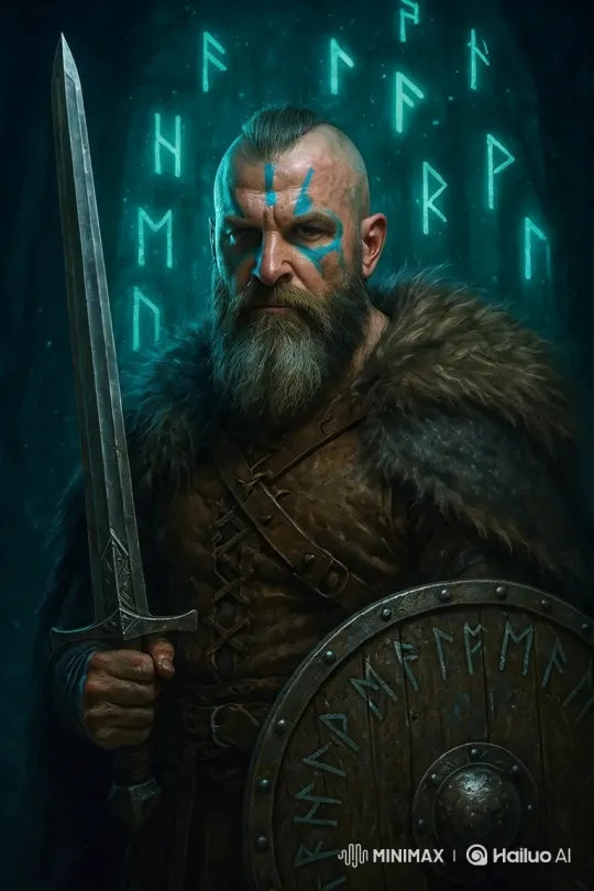 Mystical Warrior in Ancient Cavern with Floating Symbols – AI Generated Video | Hailuo AI