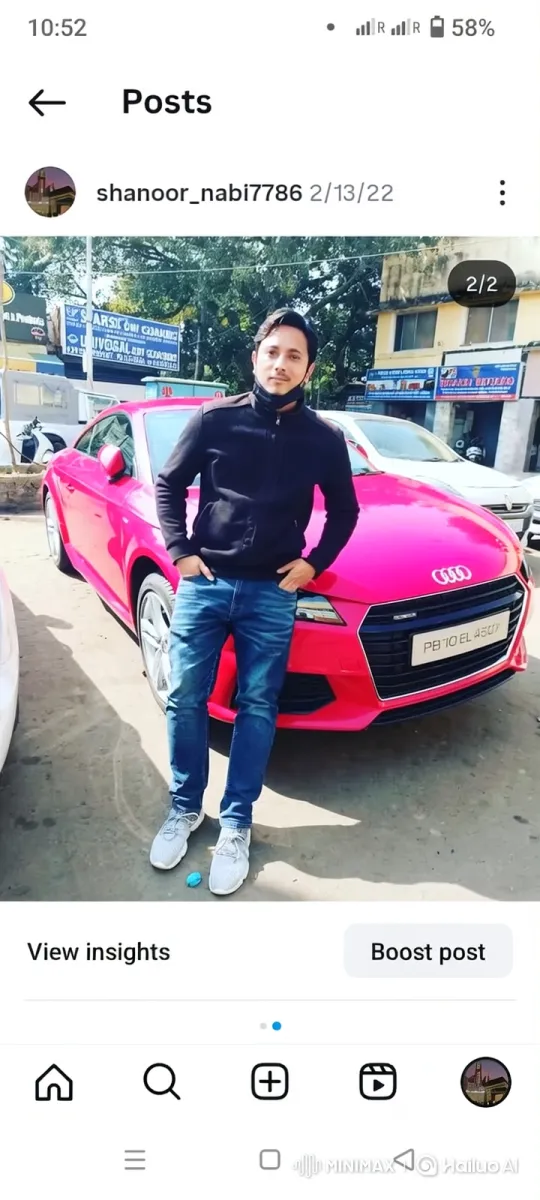 Young Man Admires His Bright Pink Audi Sport Car – AI Generated Video | Hailuo AI