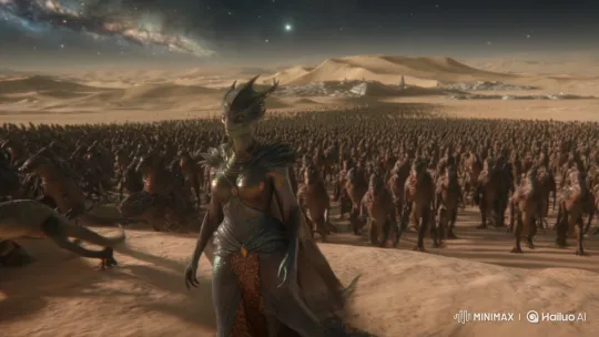 Reptilian Queen Transforms in Orion Desert – AI Generated Video | Hailuo AI
