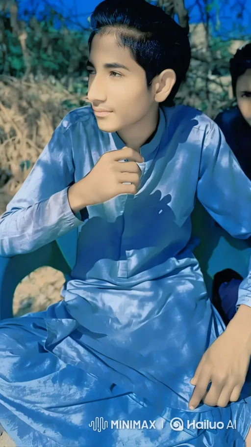 Young Man in Traditional Blue Attire Contemplates Outdoors – AI Generated Video | Hailuo AI