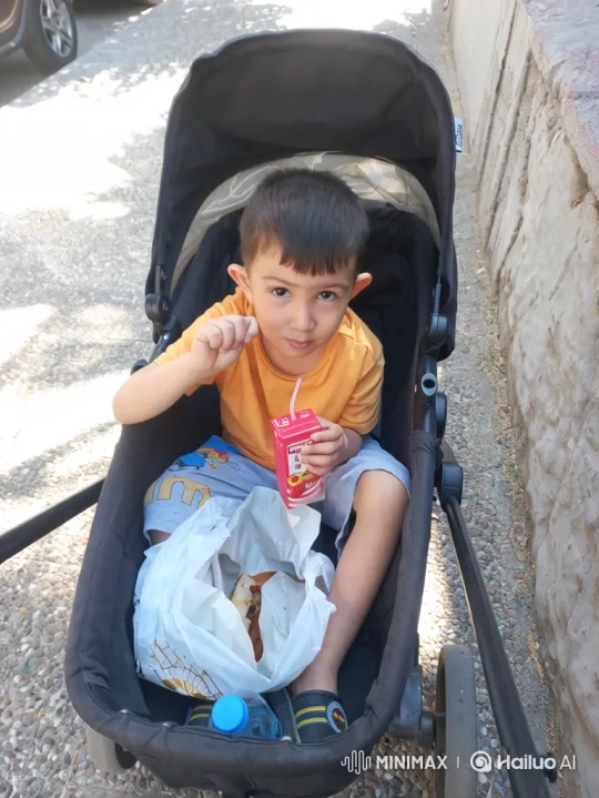 Police Officers Gently Engage with Young Boy in Stroller – AI Generated Video | Hailuo AI