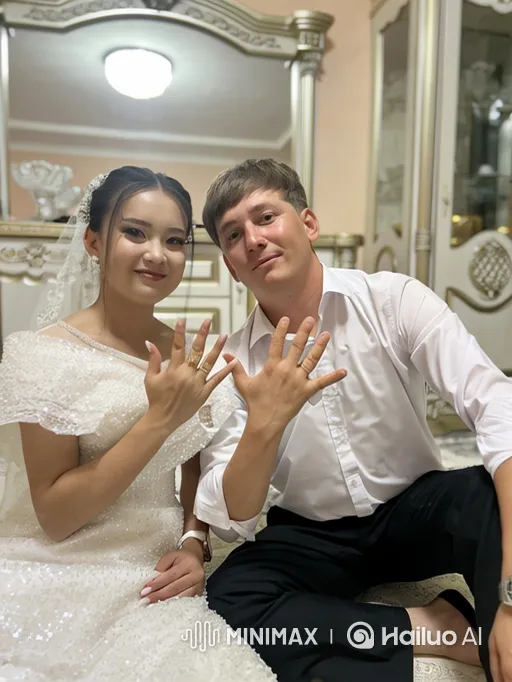 Newly-Wed Couple Showcases Wedding Rings in Intimate Moment – AI Generated Video | Hailuo AI