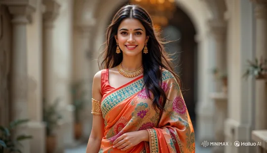 Graceful Woman in Traditional Attire Walks with Poise – AI Generated Video | Hailuo AI