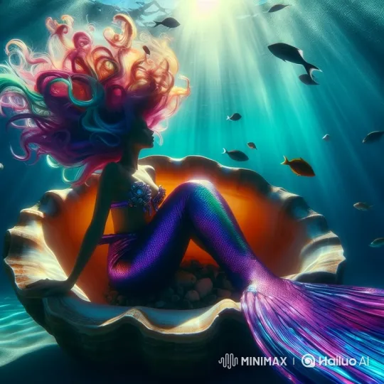 Mermaid's Graceful Swim in Sunlit Ocean Depths – AI Generated Video | Hailuo AI