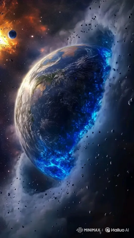Cosmic Transformation: Planet Dissolves into Energy and Dust – AI Generated Video | Hailuo AI