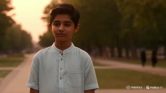 Golden Hour Stroll: Boy and Girl Share a Moment in the Park – AI Generated Video | Hailuo AI