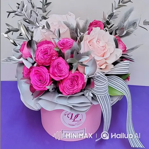 Elegant Flower Arrangement in Chic Pink Box – AI Generated Video | Hailuo AI