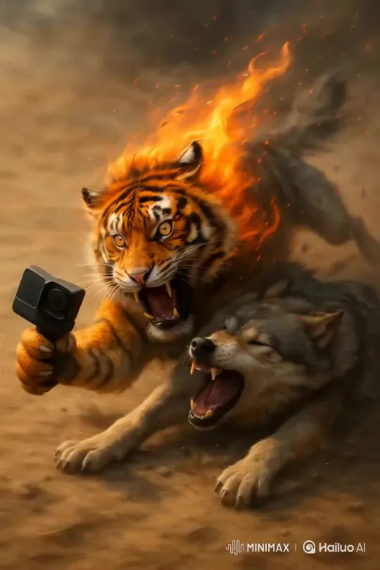 Tiger Defeats Wolf in Ground Combat – AI Generated Video | Hailuo AI