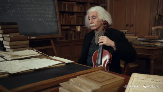Einstein Deep in Music in His Classic Study – AI Generated Video | Hailuo AI