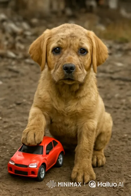 Curious Puppy Plays with Toy Car – AI Generated Video | Hailuo AI