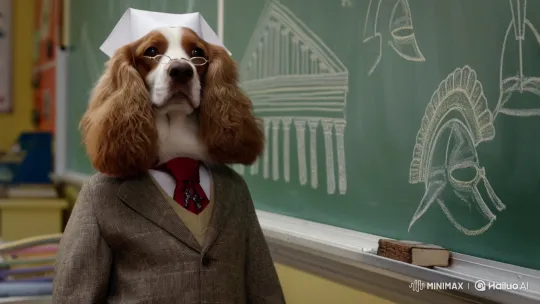 Cocker Spaniel Imparts Greek History as a Teacher – AI Generated Video | Hailuo AI