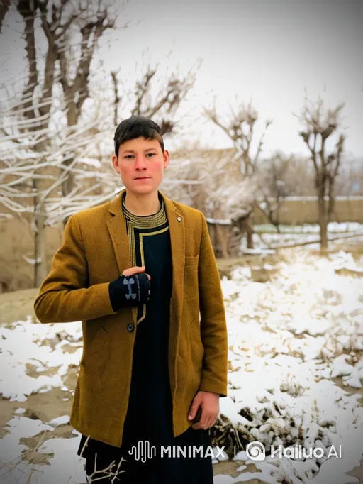 Young Man in Snowy Landscape with Steady Zoom-In – AI Generated Video | Hailuo AI