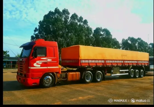 Red Semi-Truck Lowering with Chrome Wheels and Swoosh Graphic – AI Generated Video | Hailuo AI