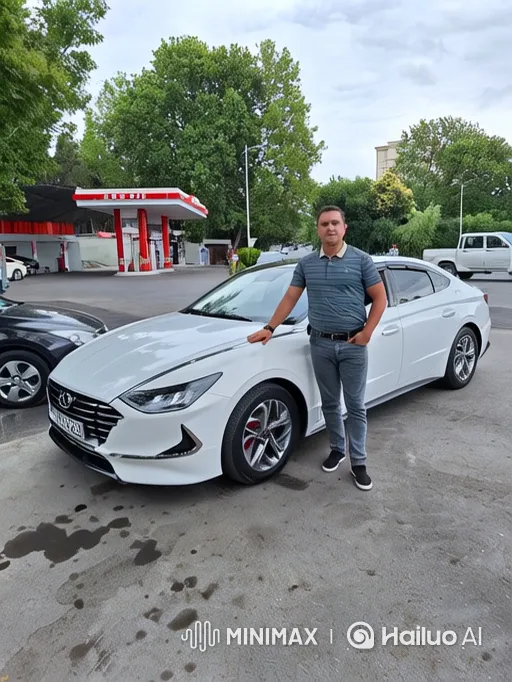 Man and Car at Gas Station: Cinematic Tracking Shots – AI Generated Video | Hailuo AI