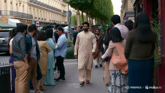 Confident Pakistani Man Walks Through Paris Streets – AI Generated Video | Hailuo AI