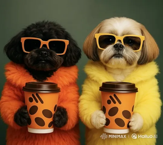 Stylish Dogs Mimic Coffee Sipping in Sync – AI Generated Video | Hailuo AI