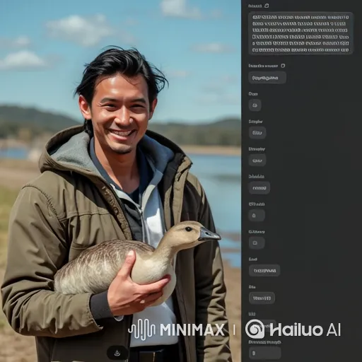 Man Laughs as Duck Takes Flight by Tranquil Lake – AI Generated Video | Hailuo AI