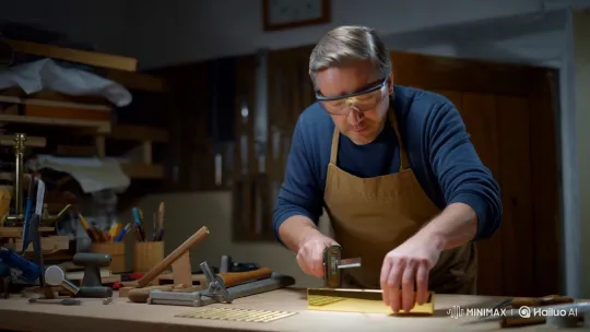 Master Craftsman Skillfully Cutting Pure Gold Bar – AI Generated Video | Hailuo AI