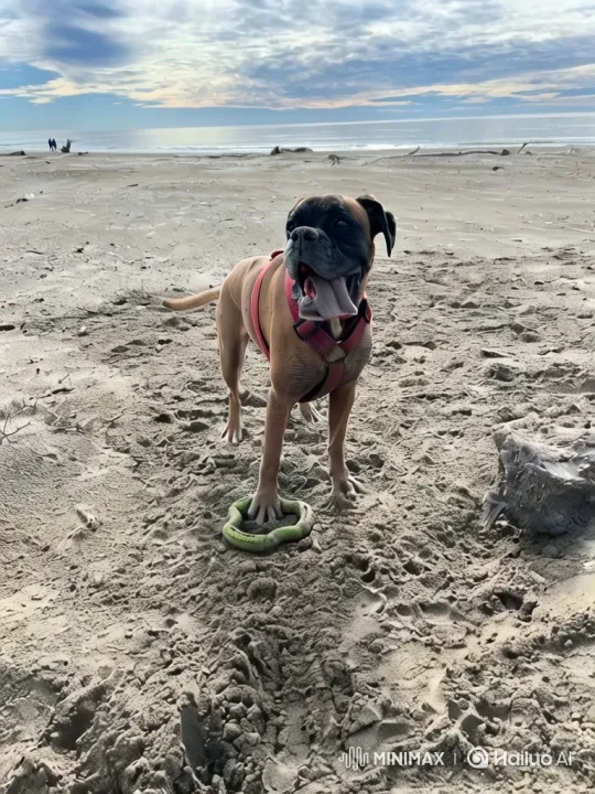 Boxer Dog Joyfully Skates on Beach to Caribbean Path – AI Generated Video | Hailuo AI