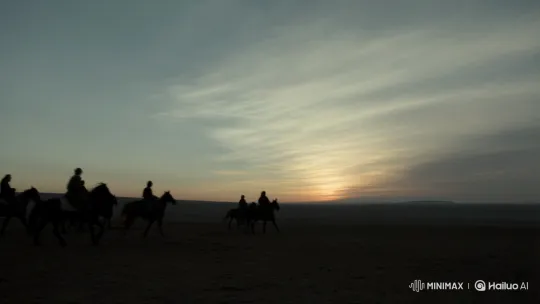 Riders Journey Under a Menacing Blood-Red Sunrise – AI Generated Video | Hailuo AI