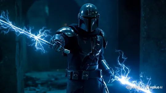 Warrior in Blue Light Combat Sequence – AI Generated Video | Hailuo AI