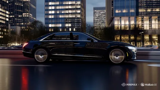 Luxury Car Glides Through Cityscape at Twilight – AI Generated Video | Hailuo AI