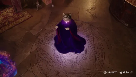 Majestic Cat Conjures Giant Lasagna, Dog Steals It – AI Generated Video | Hailuo AI