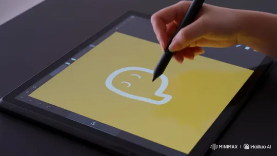 Designer Sketches Snapchat Logo on Graphics Tablet – AI Generated Video | Hailuo AI