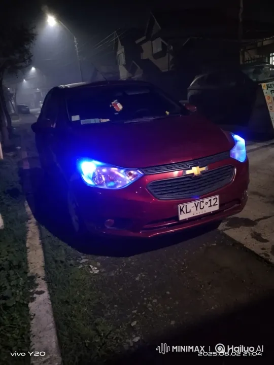 Night Fog and Electric Blue Headlights on Red Sedan – AI Generated Video | Hailuo AI