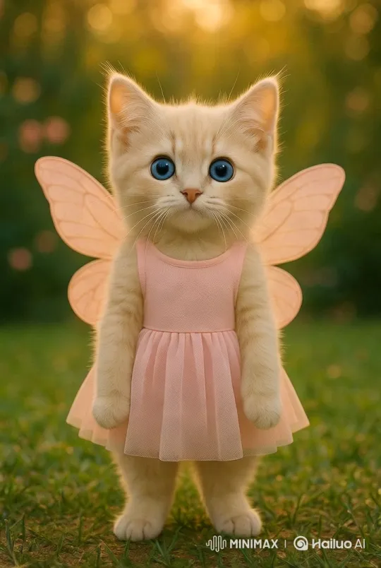 Cute Kitten in Fairy Costume Dances in Garden – AI Generated Video | Hailuo AI