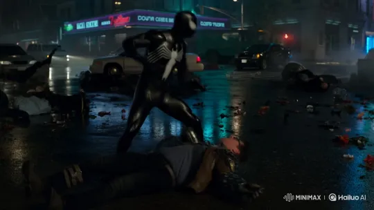 Symbiote Spider-Man Brutally Attacks Doctor Octopus in NYC – AI Generated Video | Hailuo AI