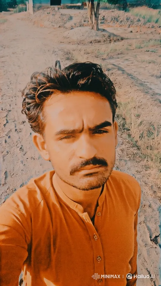 Man Stares Intently in Dusty Landscape Tracking Shot – AI Generated Video | Hailuo AI