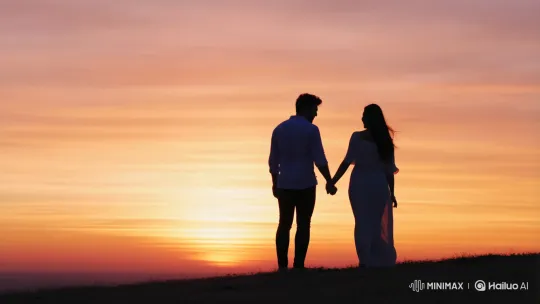 Couple in Love Holding Hands at Sunset – AI Generated Video | Hailuo AI