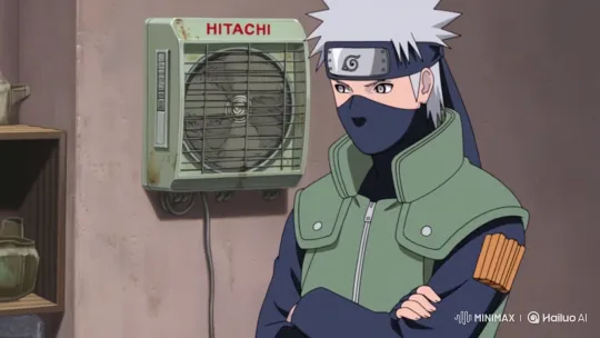 Ninja Kakashi Endures Noisy Air Conditioner in Silent Stare-Off – AI Generated Video | Hailuo AI