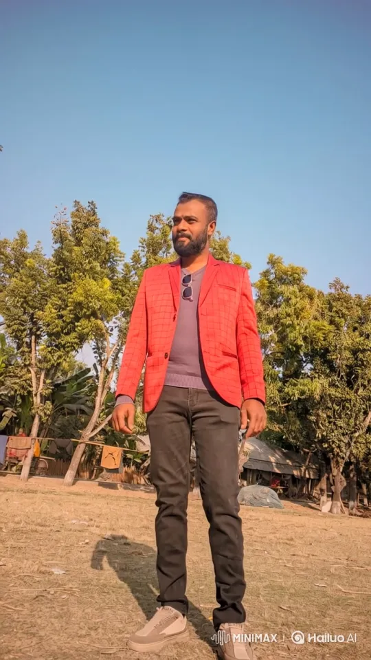 Man in Red Blazer Smiles in Sunlit Field – AI Generated Video | Hailuo AI
