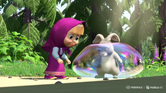 Girl Mourns as Rabbit Friend Floats Away in Giant Soap Bubble – AI Generated Video | Hailuo AI