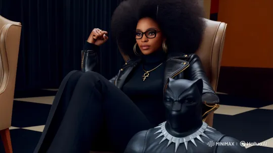 1970s-Inspired Black Panther-Inspired Woman Poses Determinedly – AI Generated Video | Hailuo AI