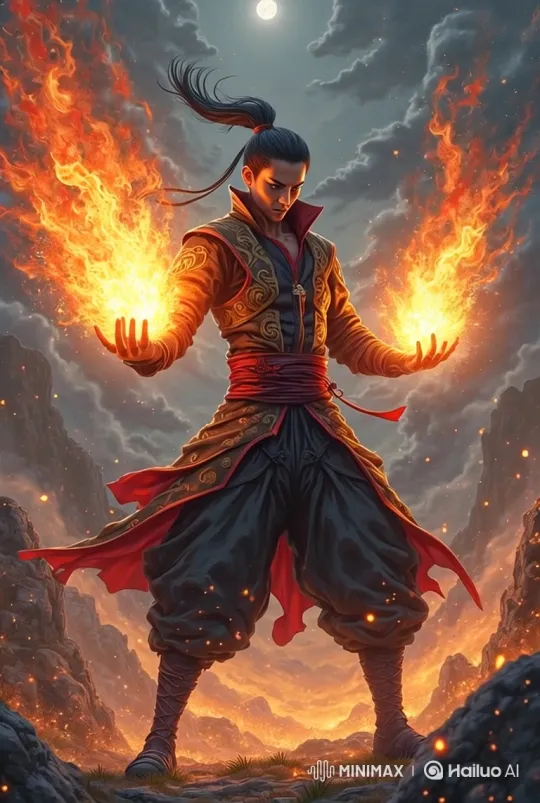 Warrior Launches Epic Fireball with Hand Signs – AI Generated Video | Hailuo AI