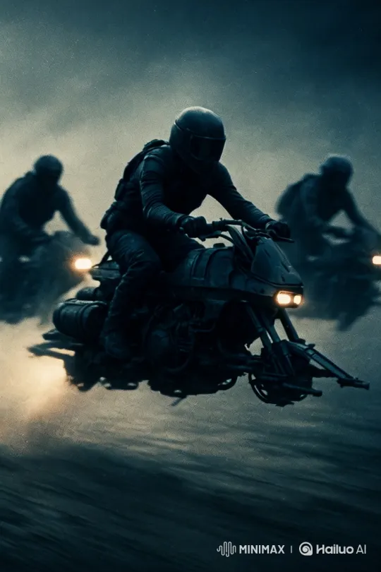 Futuristic Bikers Race Through Mysterious Wasteland – AI Generated Video | Hailuo AI