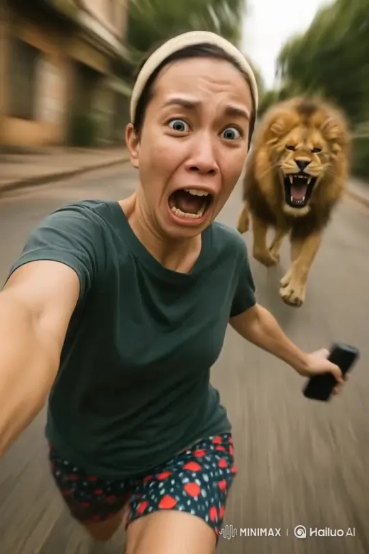 Lion Chase on the Street – AI Generated Video | Hailuo AI