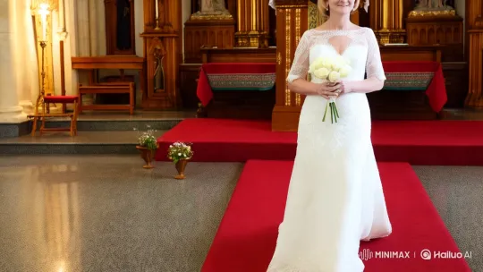 Fair-skinned Bride in White Wedding Dress at Church – AI Generated Video | Hailuo AI