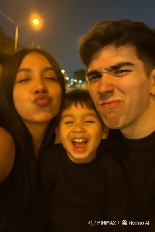 Family's Joyful Moment Captured in a Park at Night – AI Generated Video | Hailuo AI