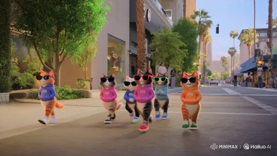 Anthropomorphic Cats Strut as LA Influencers in Stylish Outfits – AI Generated Video | Hailuo AI