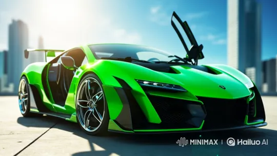 Futuristic Lime-Green Supercar Showcases Design and Power – AI Generated Video | Hailuo AI