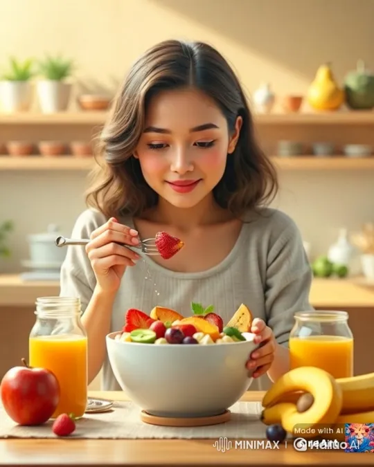 Morning Serenity: Woman Enjoying Healthy Breakfast – AI Generated Video | Hailuo AI