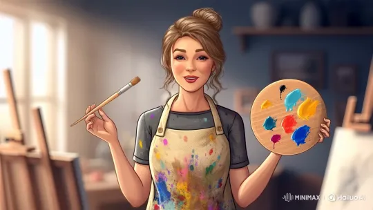 Female Artist Discusses Her Work in Illustration-Style Studio – AI Generated Video | Hailuo AI