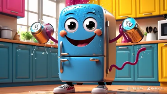 Animated Blue Refrigerator Works Out Enthusiastically – AI Generated Video | Hailuo AI